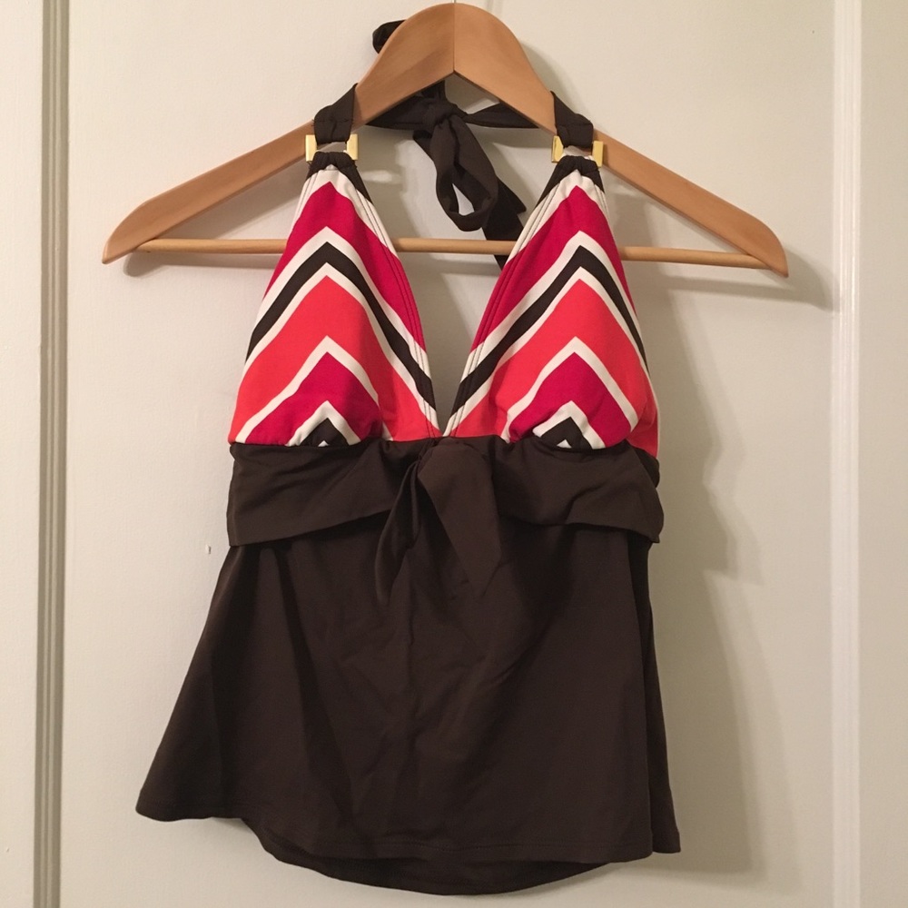 Tankini Halter Top Orange/Red Chevron Pattern